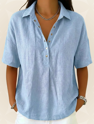 Sonja comfortable collared blouse, styled with trousers