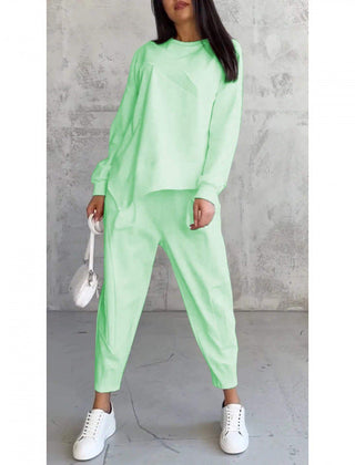 Women's relaxed irregular hem sweatshirt and pants set in light green