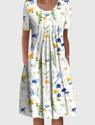 Women's Scarlett round neck printed dress in yellow flowers