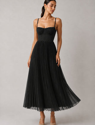 Women's black structured corset maxi dress, Jacqueline