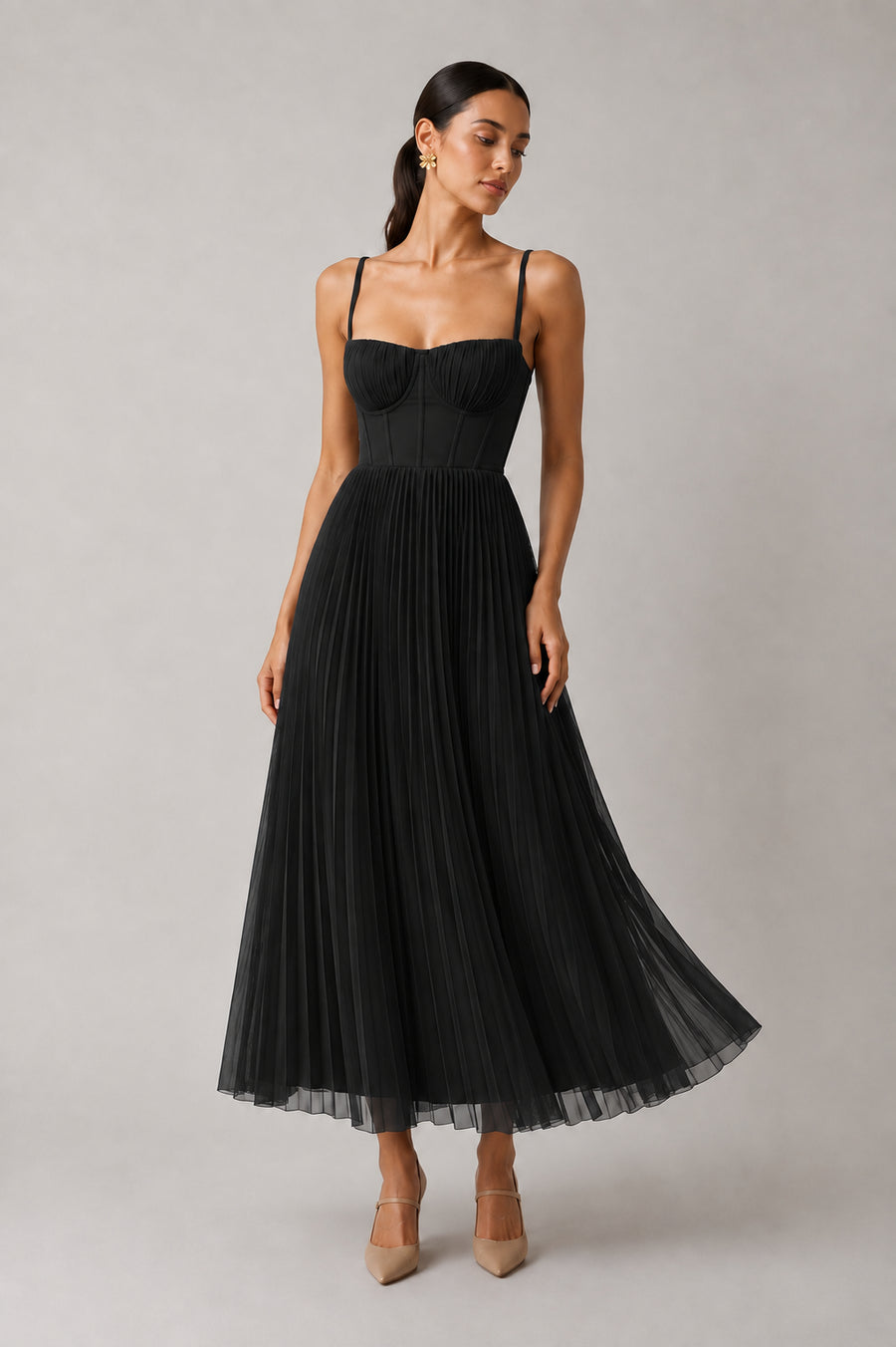 Women's black structured corset maxi dress, Jacqueline