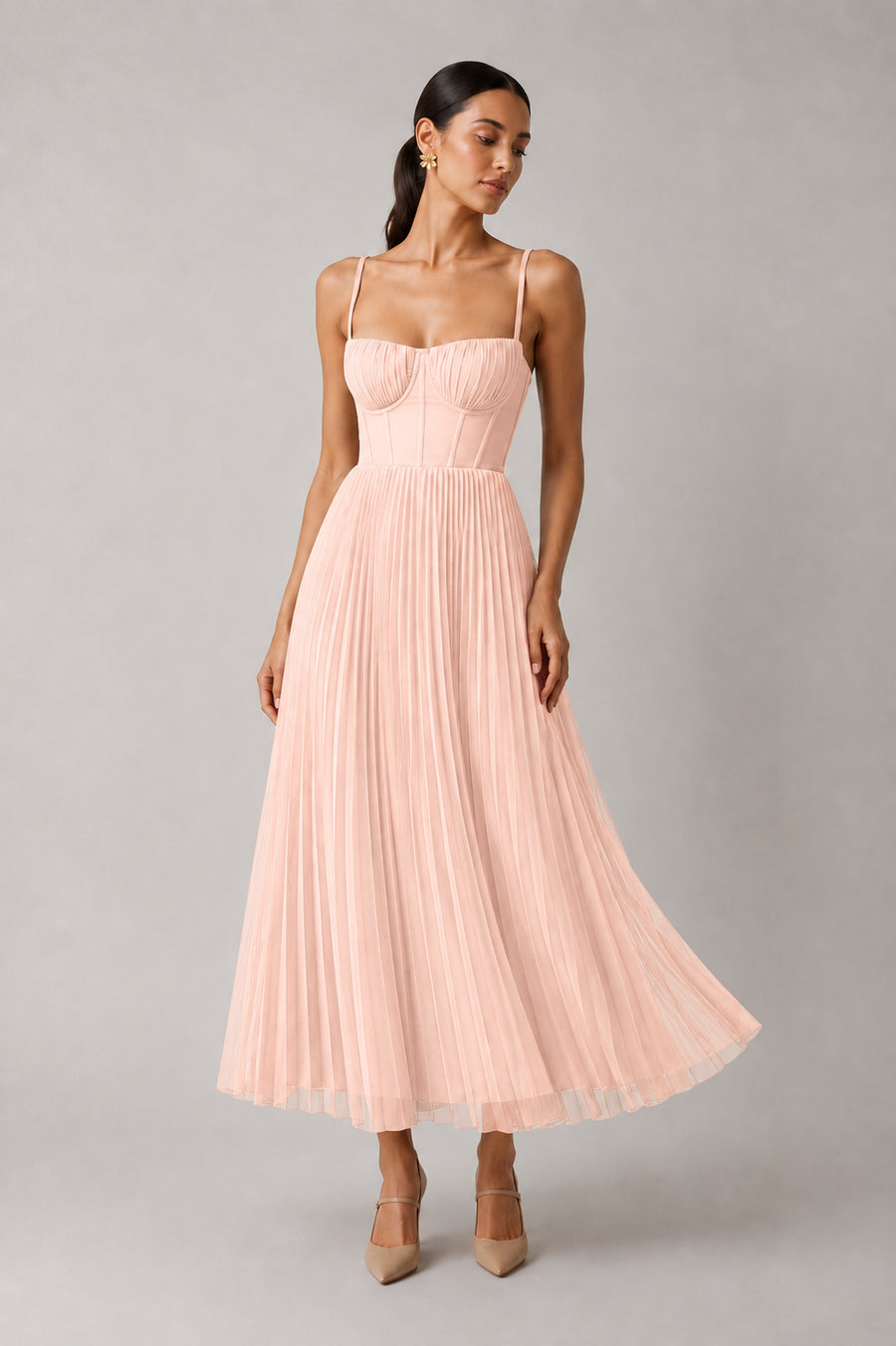 Women's pink structured corset maxi dress, Jacqueline
