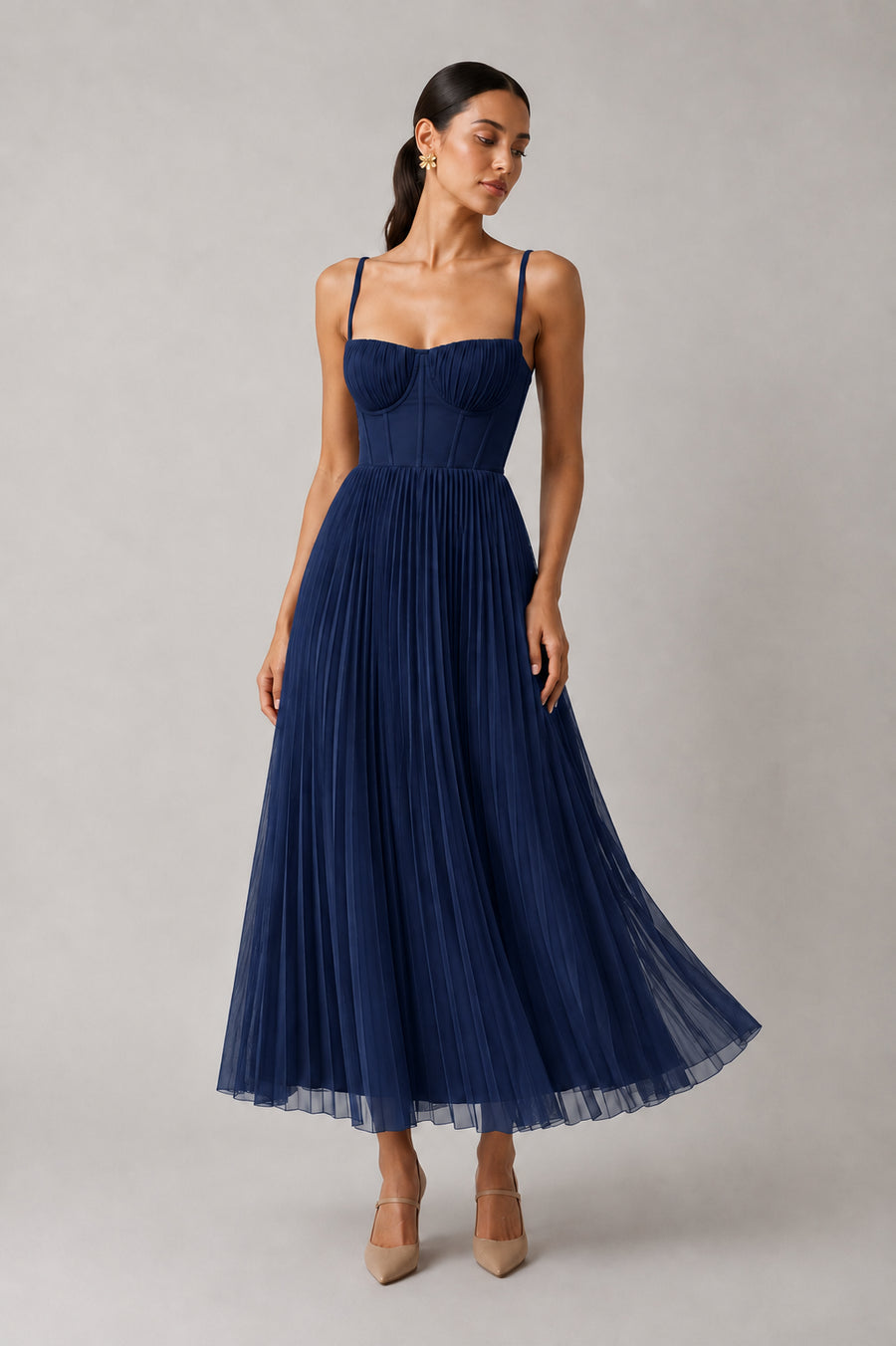 Women's navy structured corset maxi dress, Jacqueline