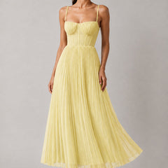Women's yellow structured corset maxi dress, Jacqueline