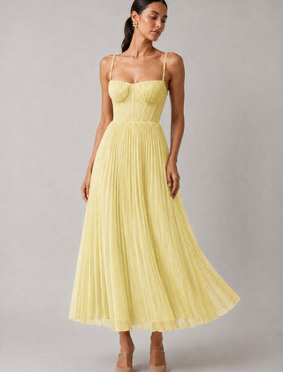 Women's yellow structured corset maxi dress, Jacqueline