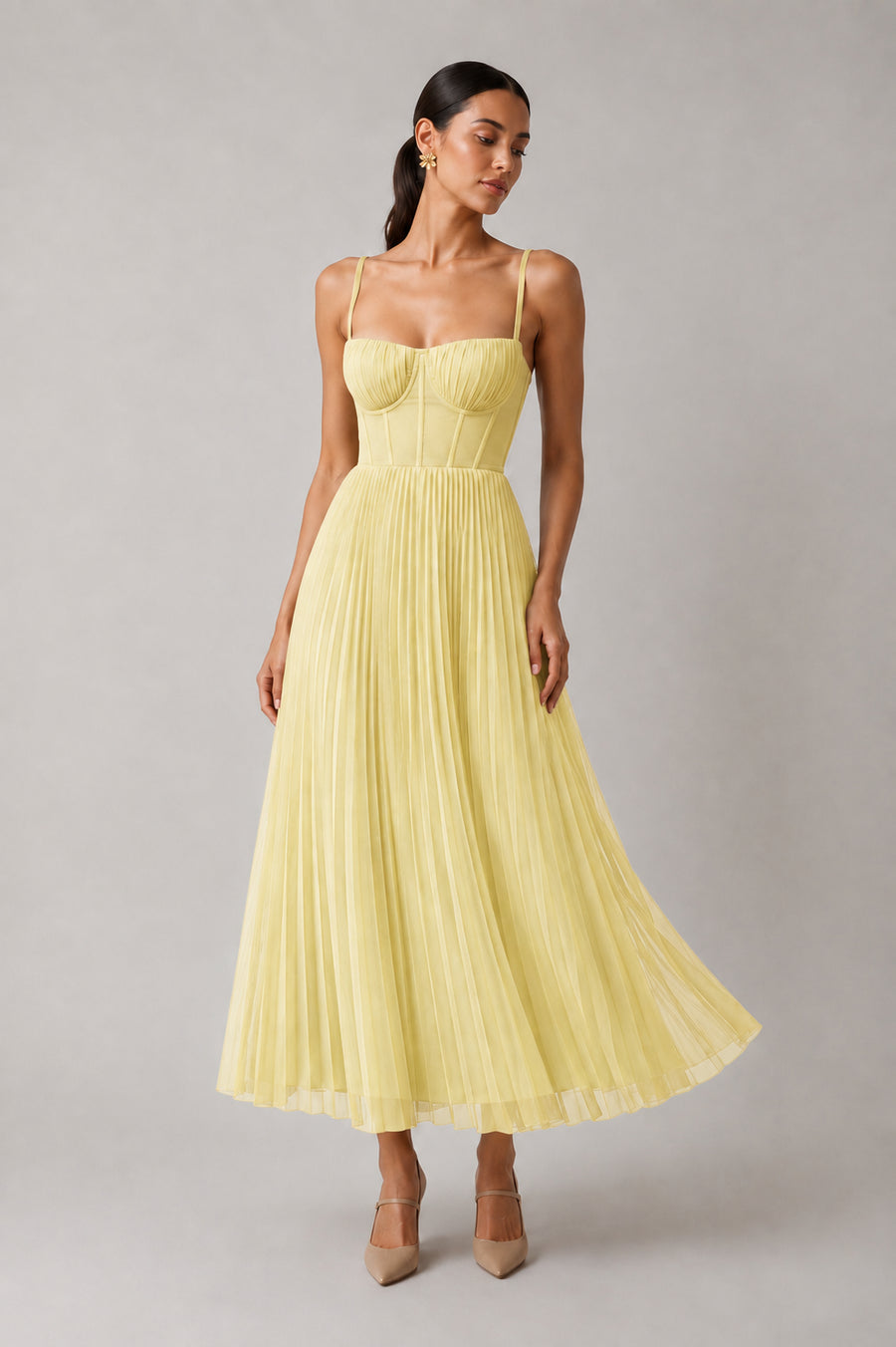 Women's yellow structured corset maxi dress, Jacqueline