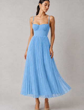 Women's blue structured corset maxi dress, Jacqueline