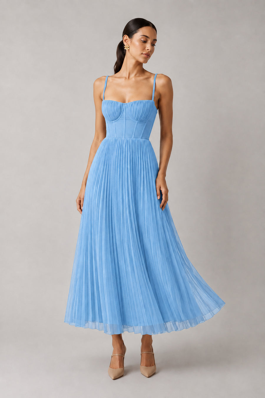 Women's blue structured corset maxi dress, Jacqueline