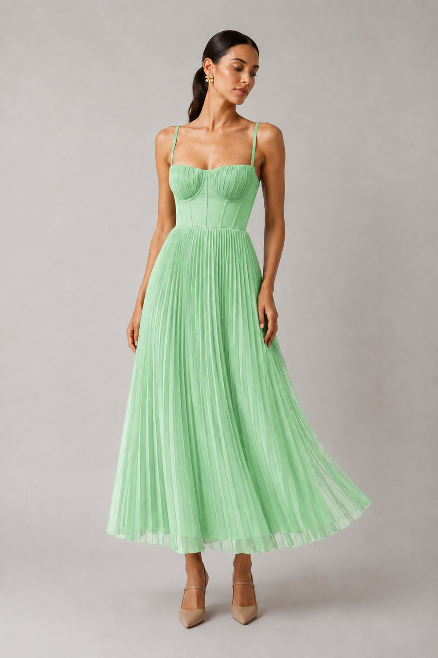 Women's light green structured corset maxi dress, Jacqueline