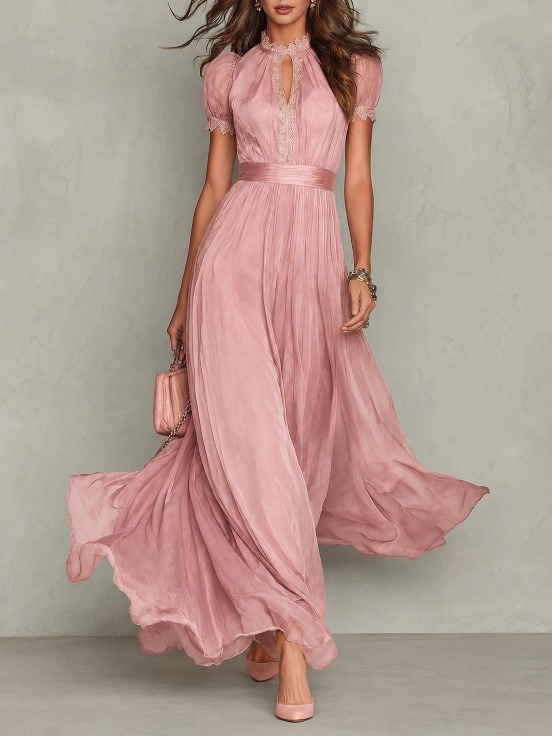 Emsley Chiffon Maxi Dress in Blush Pink