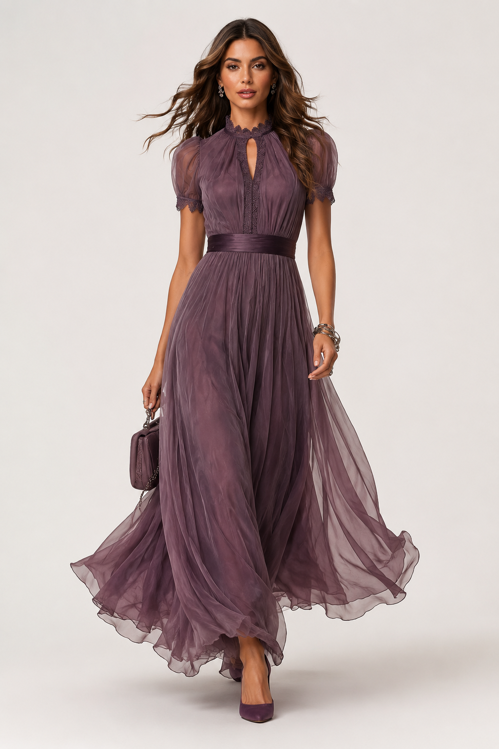 Ashley purple chiffon maxi dress - front view