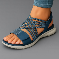 Women's comfortable strap sandals in blue with adjustable fastening strap