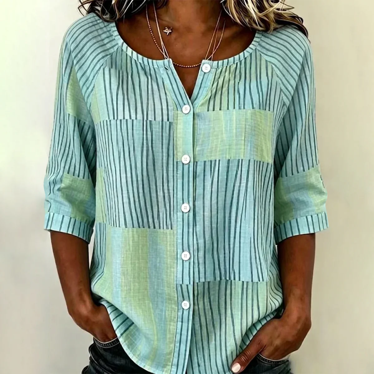 Evelyn | Patchwork Stripe Print Blouse