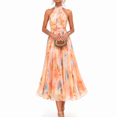 Aurora Halter Neck Watercolor Print Maxi Dress - front view