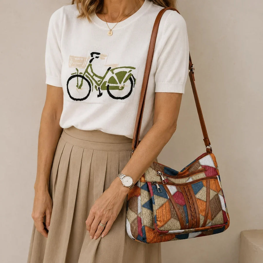 Nella patchwork shoulder bag front view
