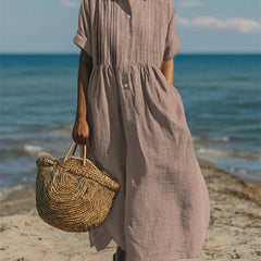 Women's dusty rose collared button-front midi dress