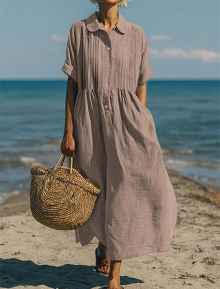 Women's dusty rose collared button-front midi dress