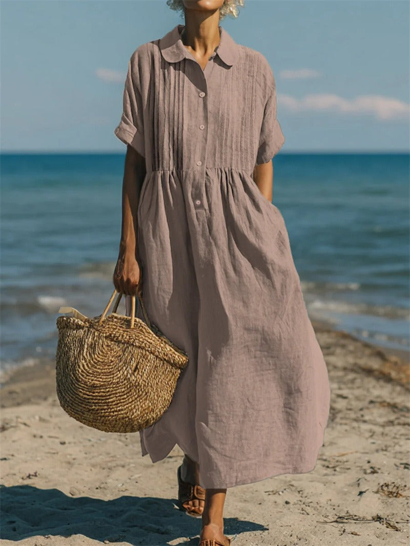 Women's dusty rose collared button-front midi dress