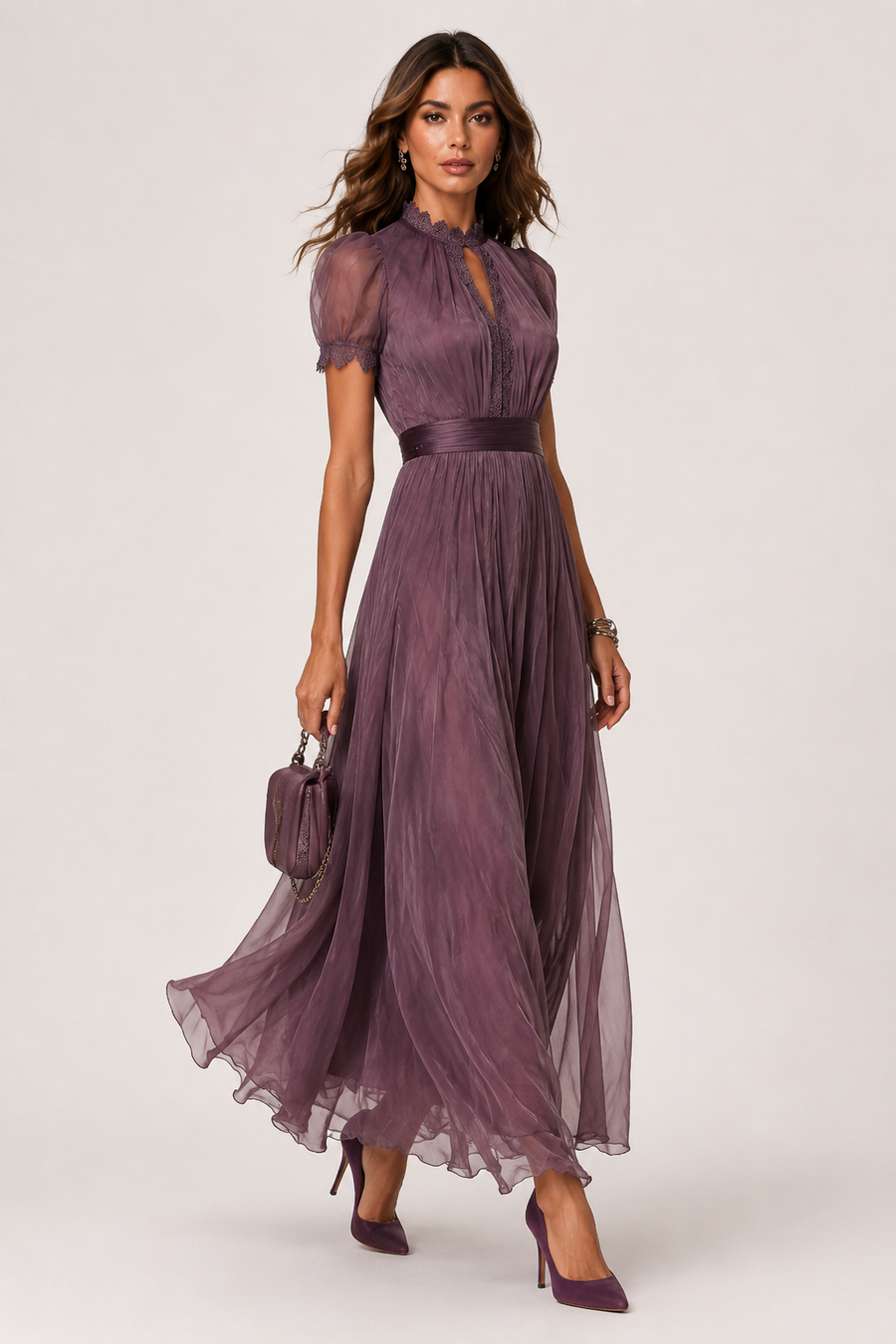 Ashley purple chiffon maxi dress - side view
