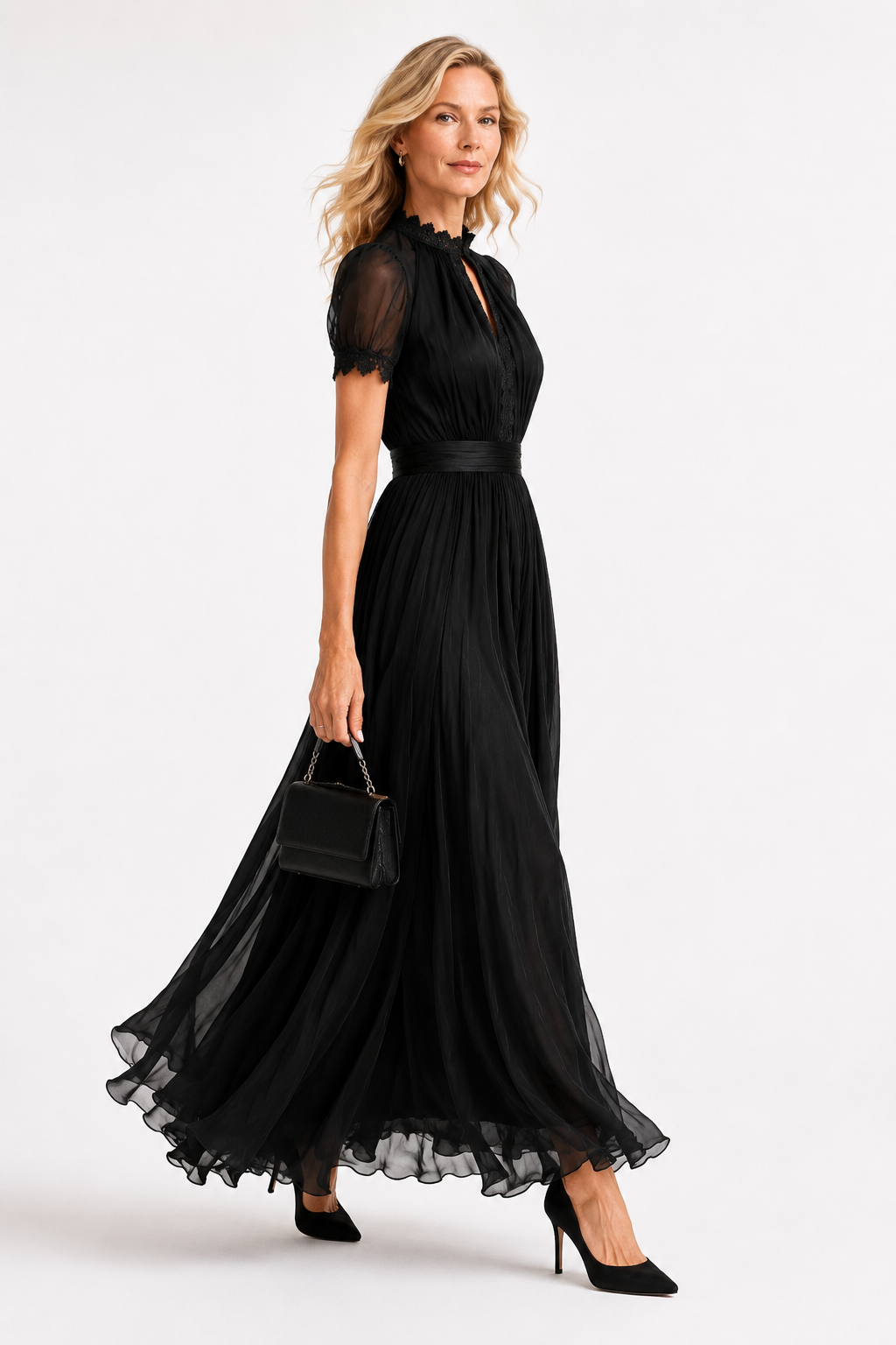 Bailey black chiffon maxi dress - side view