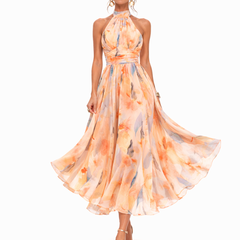 Aurora Halter Neck Watercolor Print Maxi Dress - detail view