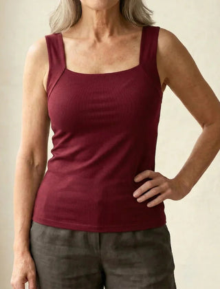 Women's comfortable built-in support tank top in burgundy