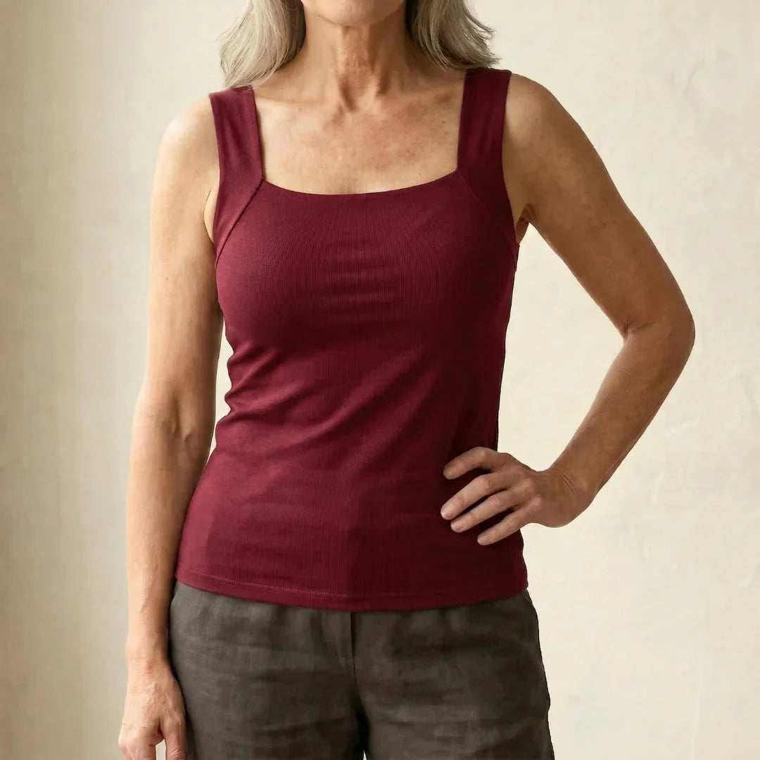 Women's comfortable built-in support tank top in burgundy