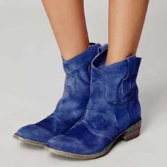 Charlotte comfortable suede ankle boots in dark blue, rounded toe and low heel