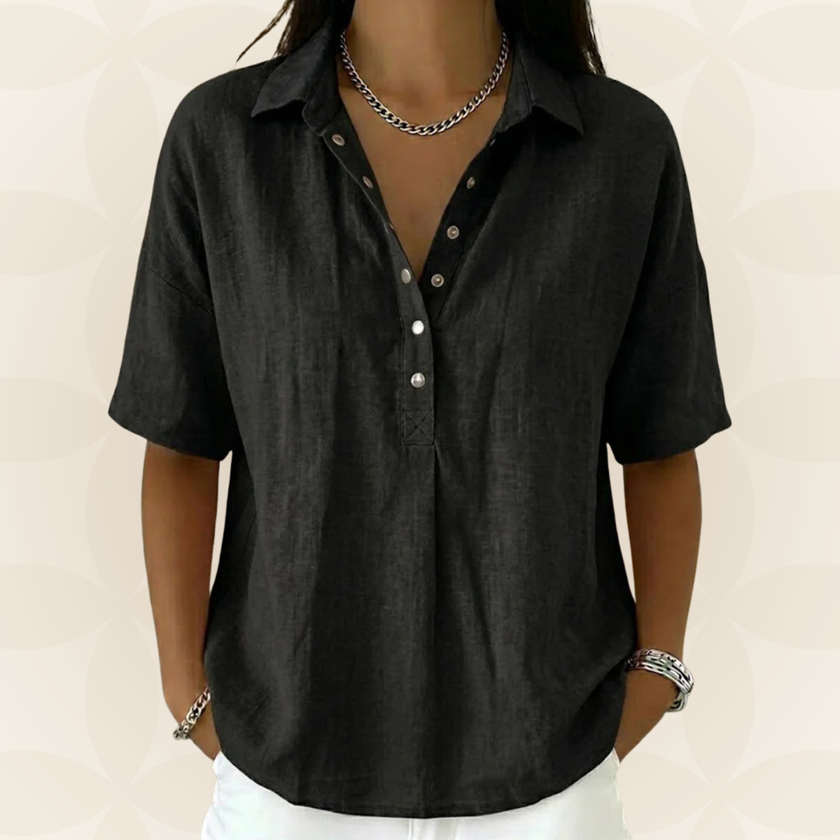 Sonja comfortable collared blouse, detail of fabric