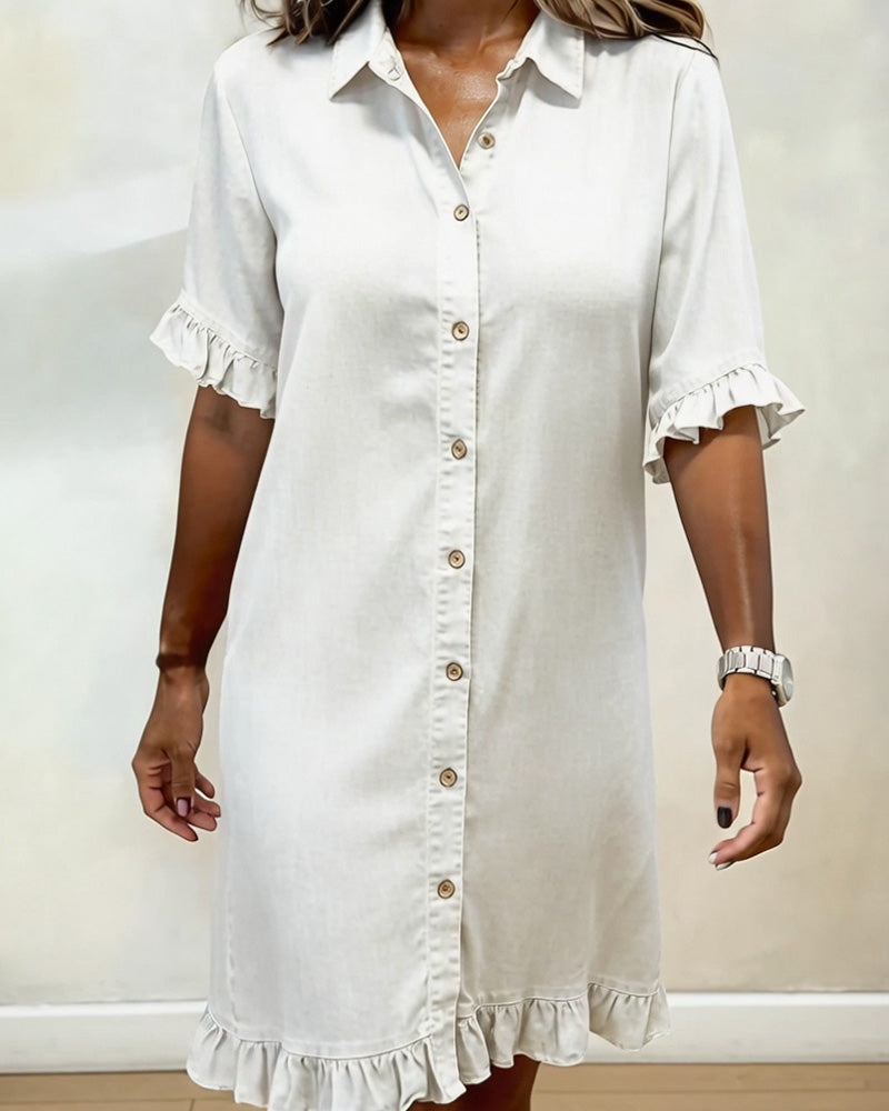 Dana denim dress, white, side view