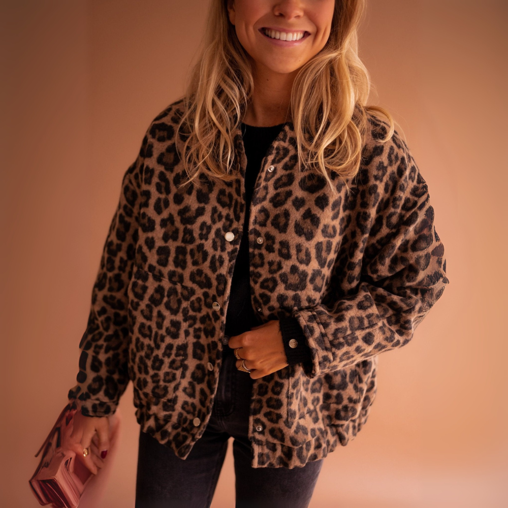 Zahra Leopard Print Jacket - front view