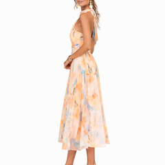 Aurora Halter Neck Watercolor Print Maxi Dress - side view