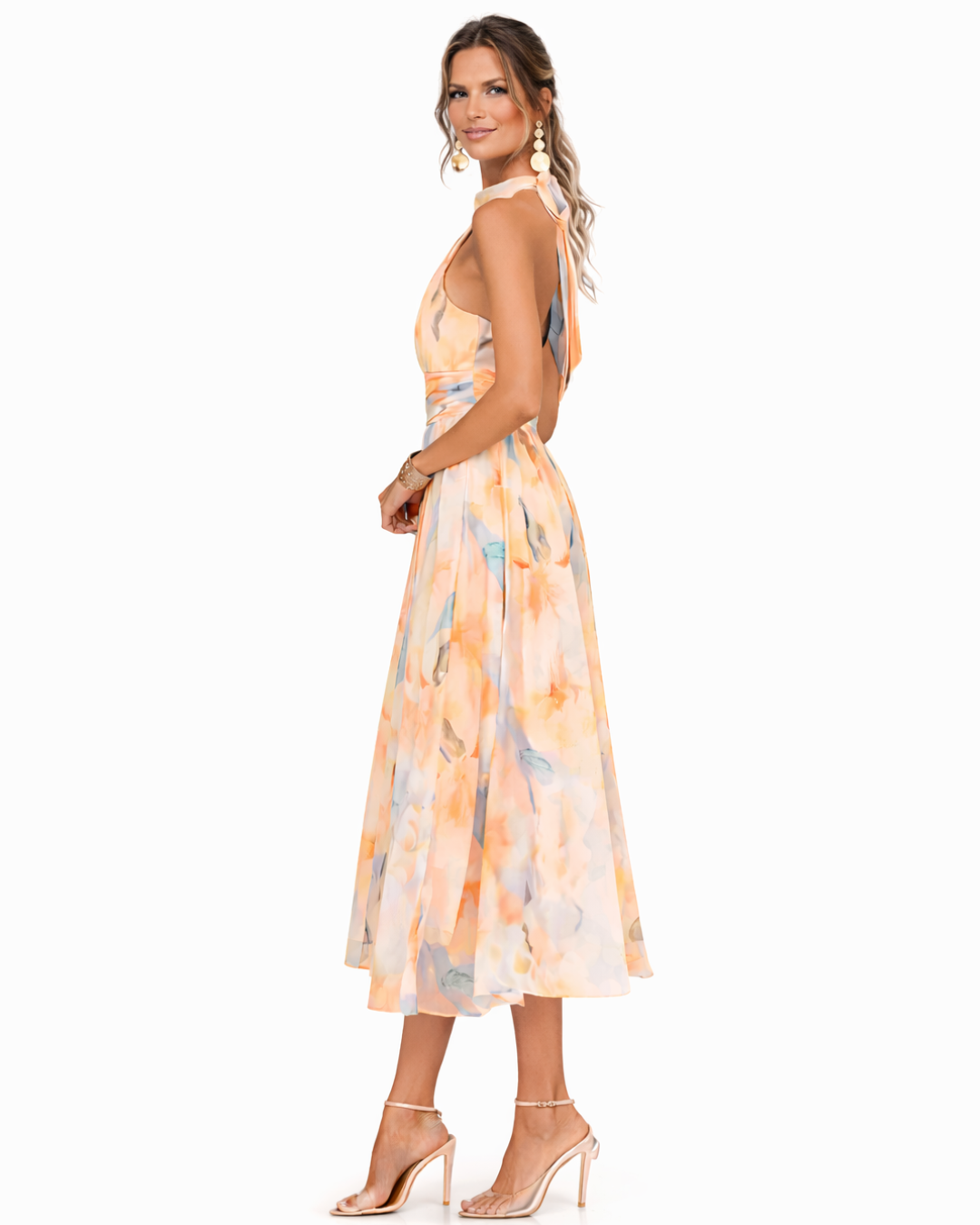 Aurora Halter Neck Watercolor Print Maxi Dress - side view