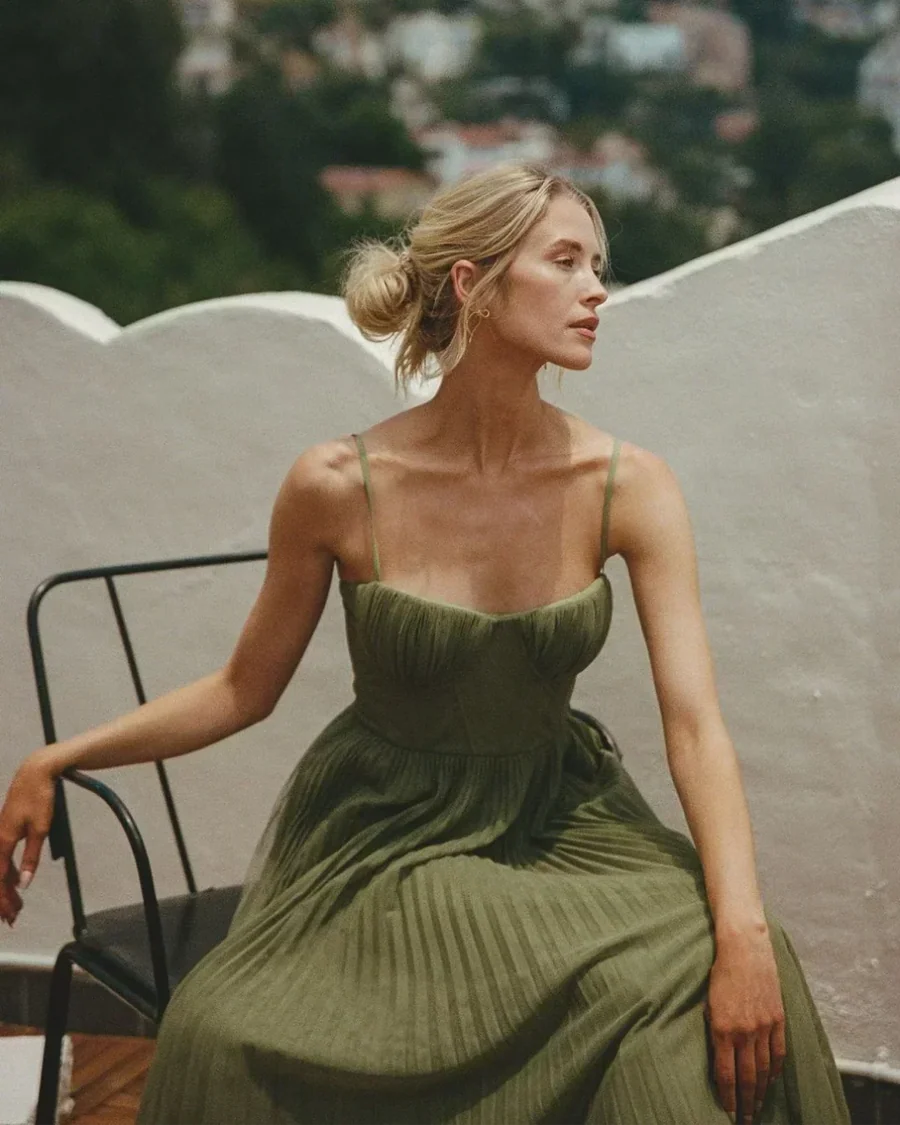 Jacqueline structured corset maxi dress, detail view