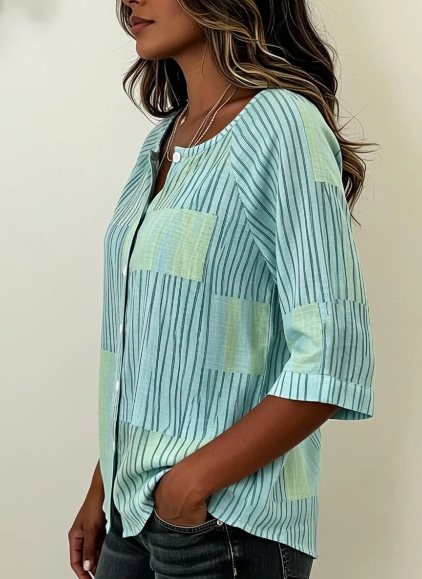 Evelyn | Patchwork Stripe Print Blouse