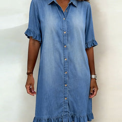 Dana comfortable denim button dress in blue