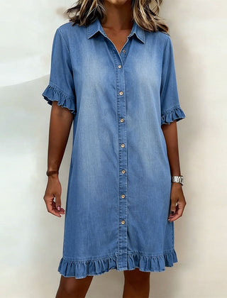 Dana comfortable denim button dress in blue