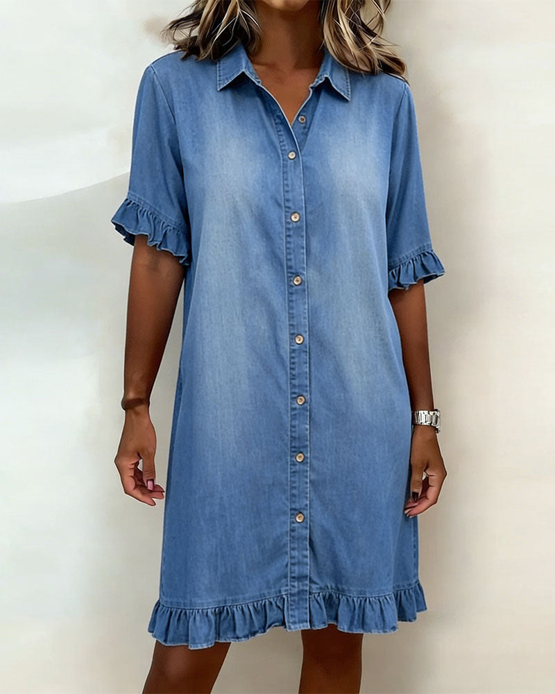 Dana comfortable denim button dress in blue