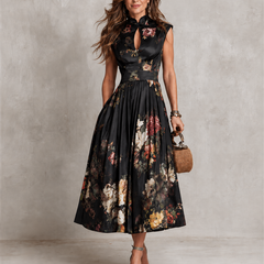 Halima keyhole slim-fit maxi dress in black – front view