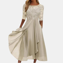 Women's cream elegant lace dress with a layered skirt
