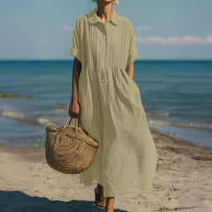 Women's sage green collared button-front midi dress