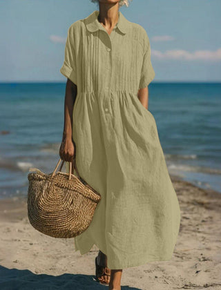 Women's sage green collared button-front midi dress