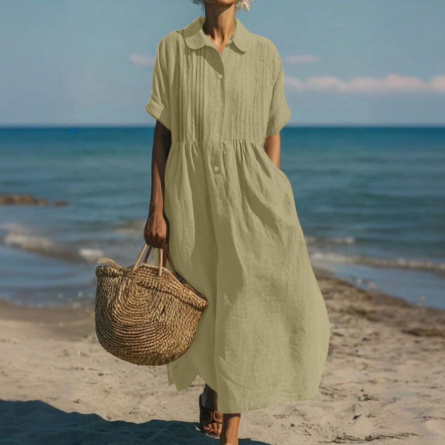 Women's sage green collared button-front midi dress