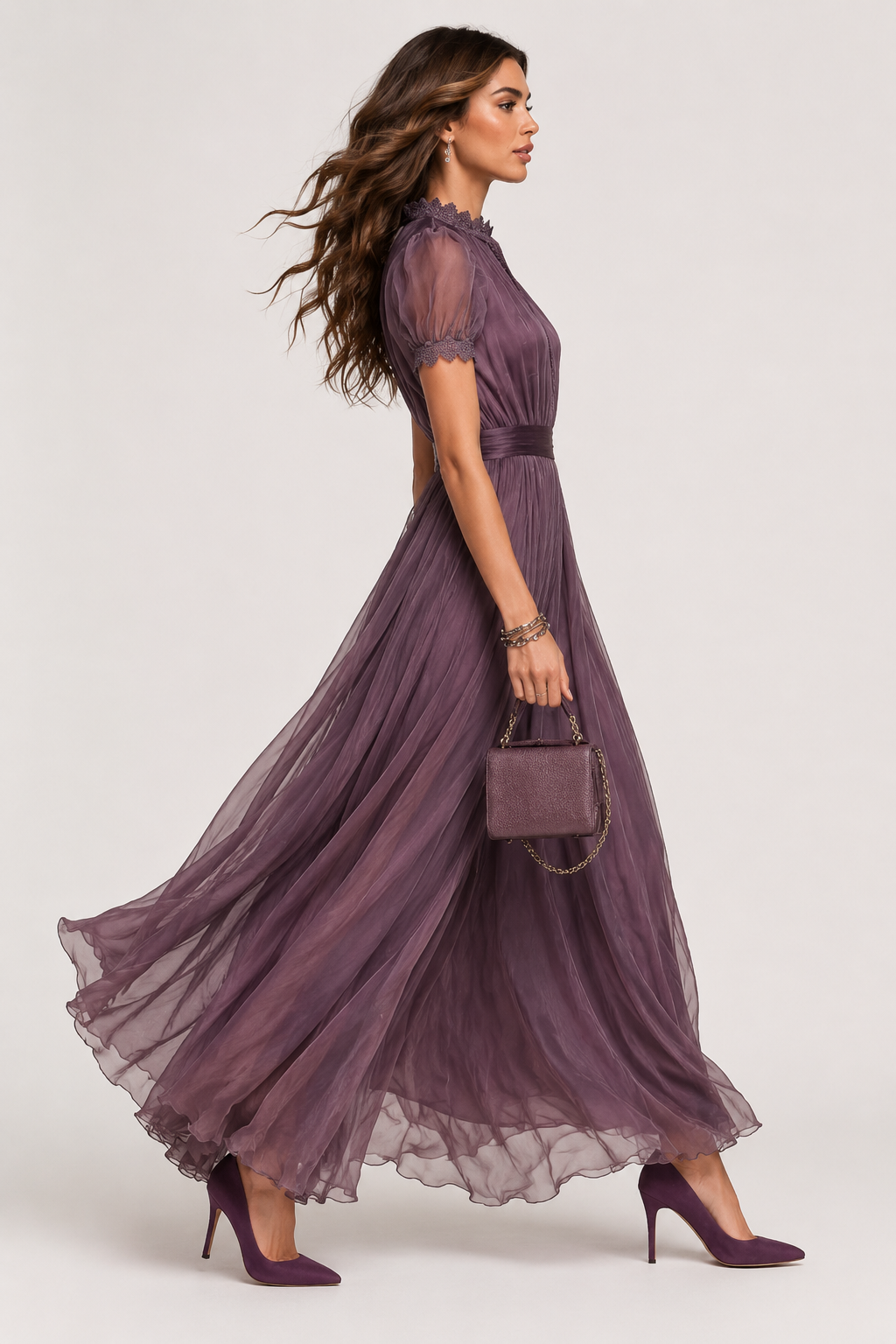 Ashley purple chiffon maxi dress - styled view