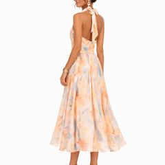 Aurora Halter Neck Watercolor Print Maxi Dress - back view