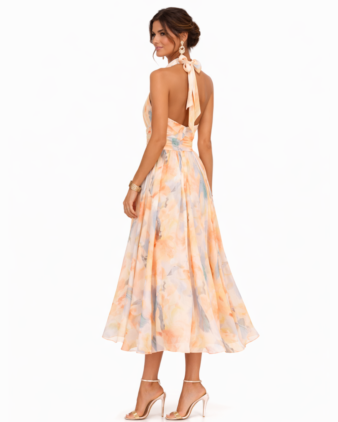 Aurora Halter Neck Watercolor Print Maxi Dress - back view