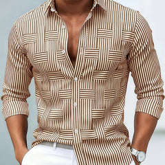 Emerson vintage striped long sleeve men's shirt in khaki