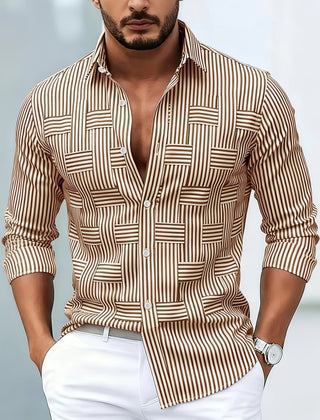 Emerson vintage striped long sleeve men's shirt in khaki