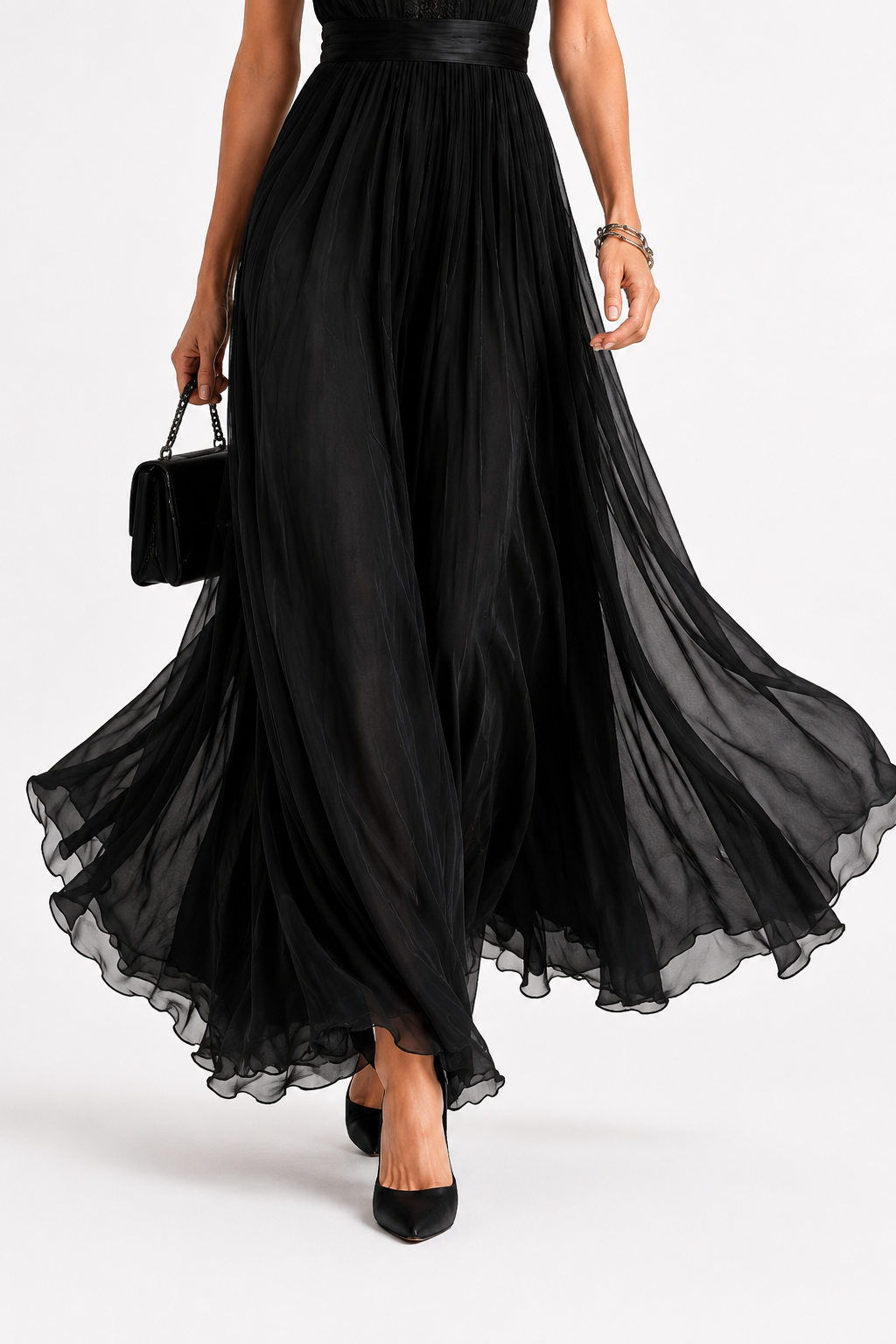 Bailey black chiffon maxi dress - full length view
