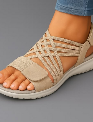 Women's comfortable strap sandals in beige with flexible non-slip outsole